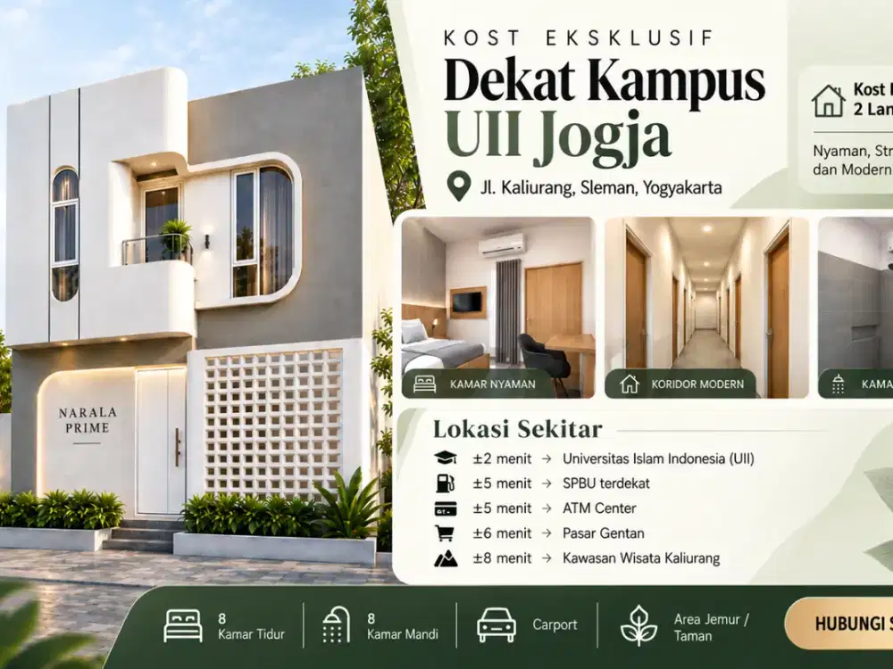Dijual Kost Dekat UII Jogja Jl Kaliurang 2 Lantai KM Dalam