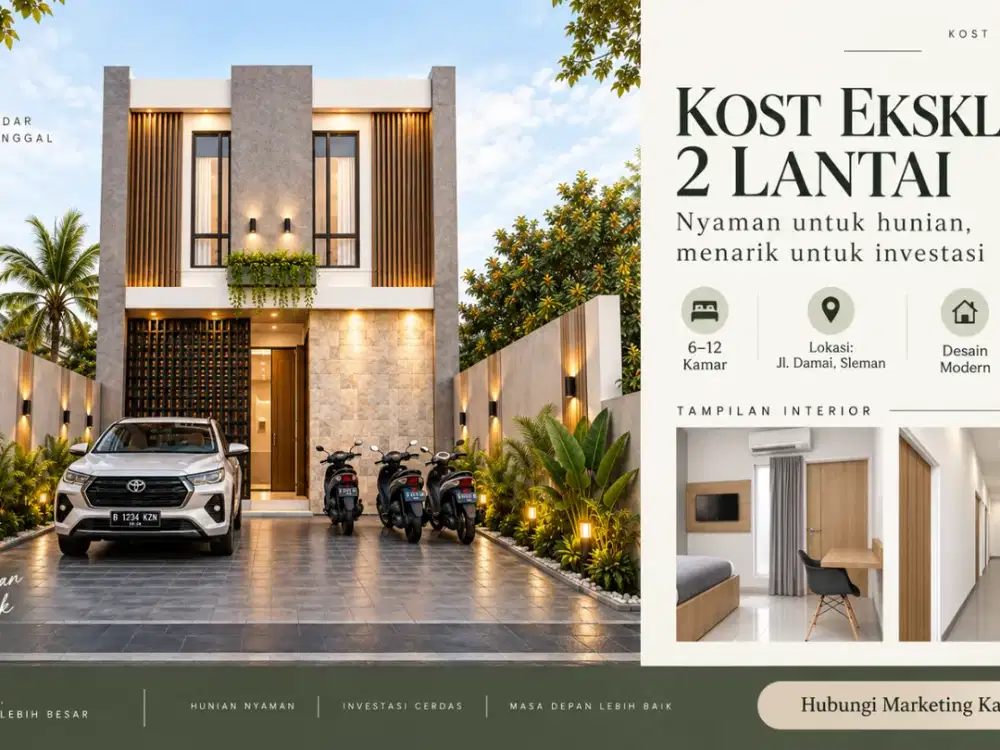Dijual Kost Eksklusif Dekat UGM Jogja SHM Akses Lebar Parkir Luas
