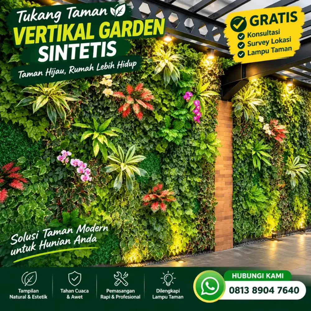 Pembuatan Taman Dinding Vertikal Garden Sintetis