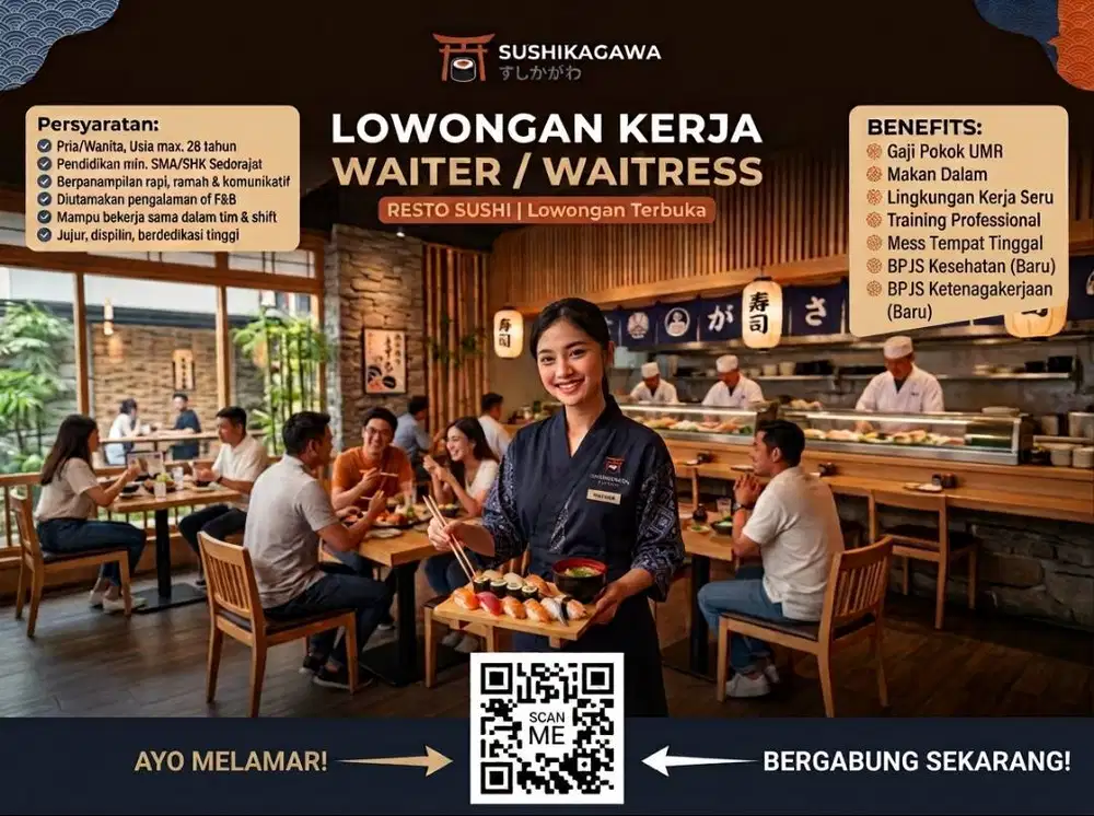 Lowongan Kerja Sma Smk Terbaru Waiter / Waitress Resto Sushi (SUSHIKAG