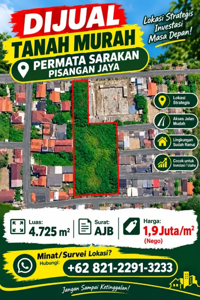Dijual tanah murah daerah permata sarakan pisangan jaya tangerang kab