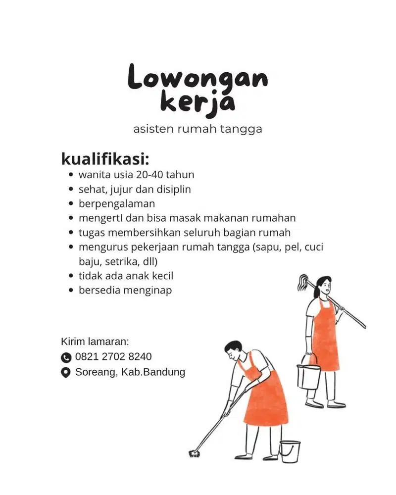 Dibutuhkan asisten rumah tangga