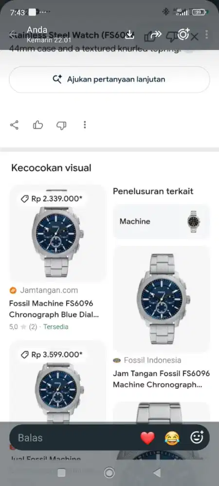 Mahar jam fossil original tali masi ori bawwan
