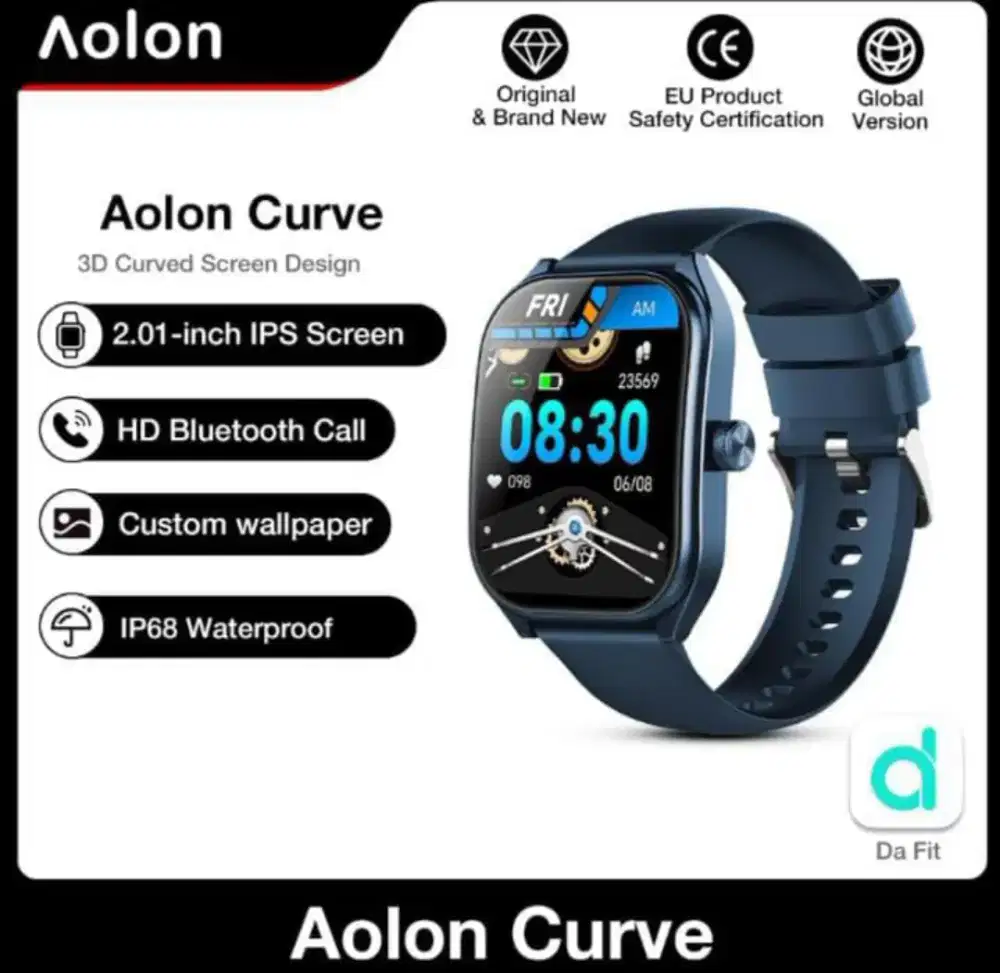 AOLON CURVE SMARTWATCH ORIGINAL + BONUS STRAP STAINLESS STEEL BLACK !!