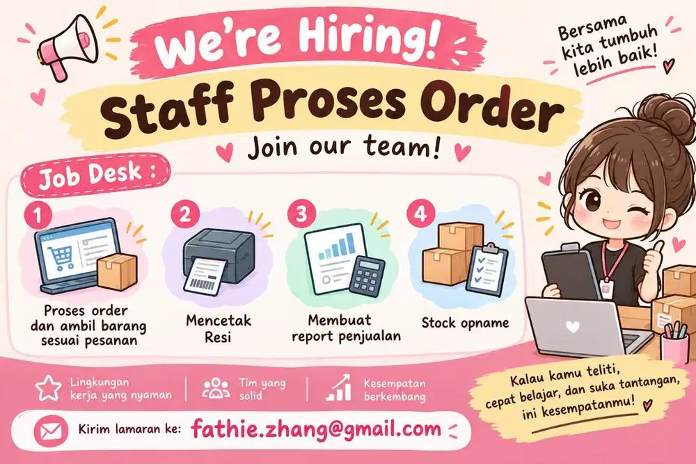 Dicari Karyawan Bagian Proses Order Admin Online Shop