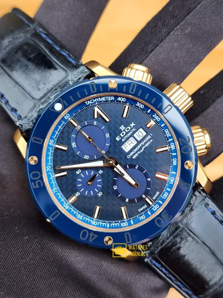 Jam Tangan Original Edox Chronoffshore-1 Blue Automatic Swiss Fullset