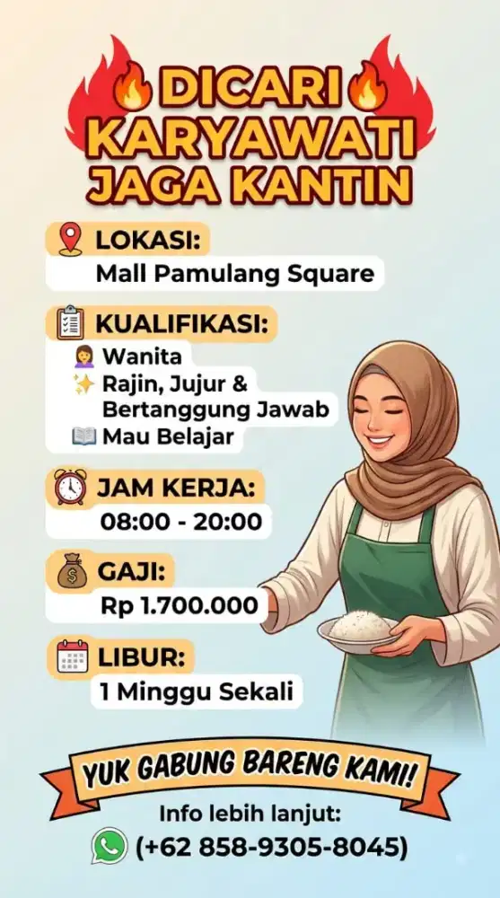 DICARI KARYAWATI JAGA KANTIN DI PAMULANG SQUARE