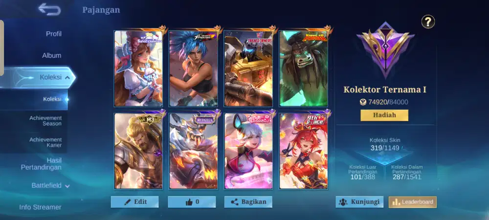 Akun dana pelajaran hero full skin colab