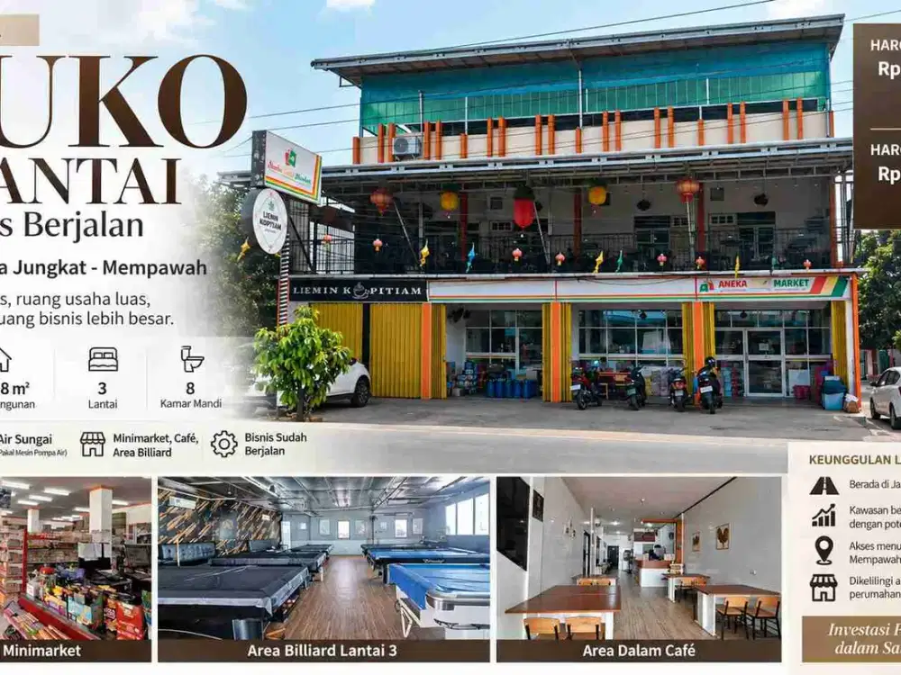 Ruko 3 Lantai + Bisnis Berjalan di Jl. Raya Jungkat Mempawah | SHM