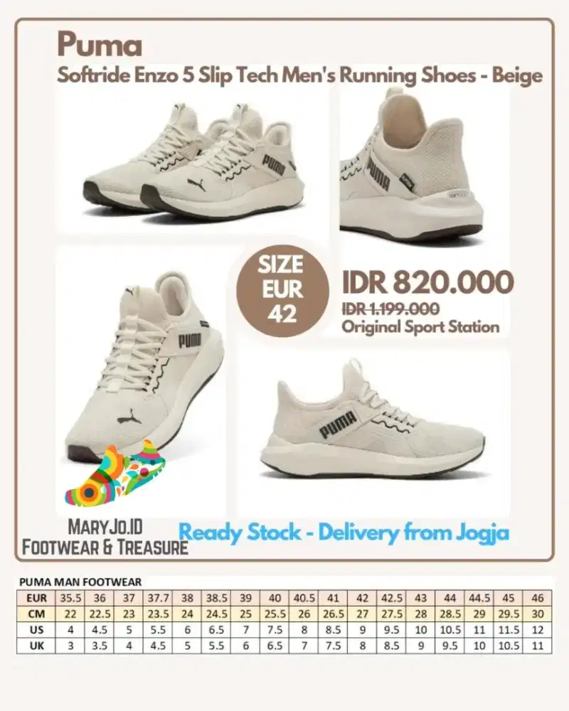 Puma Softride Enzo 5 Slip Tech Men's Running - Beige : Size : 36 - 45