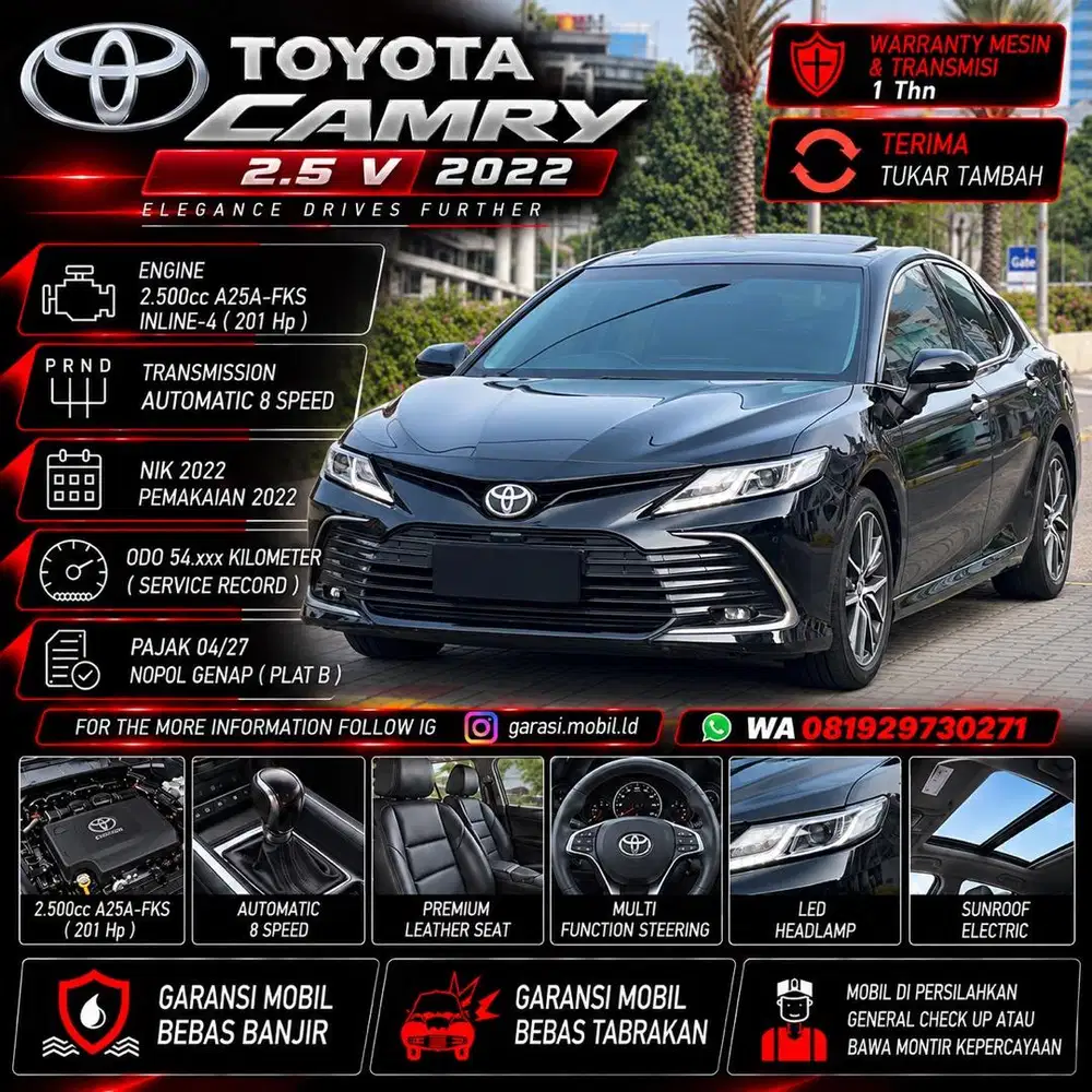 Toyota Camry 2.5 V AT 2022 / Odo 54rbu Kilometer