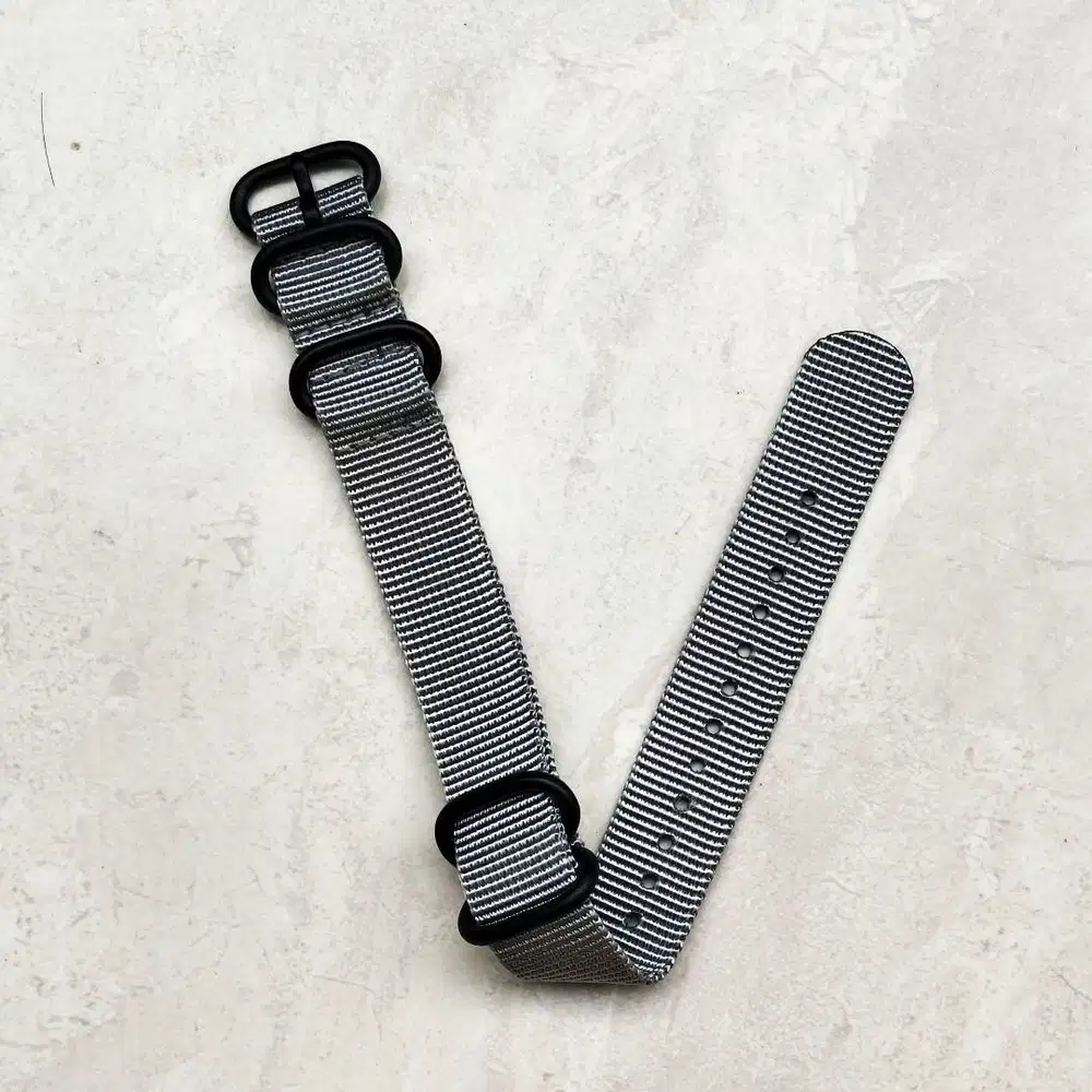 Tali Jam Tangan Zulu Nato Nylon Strap Nilon Abu Grey Double Ring