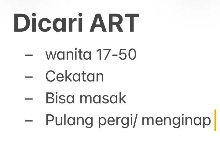 Di cari ART jl hamidrusdi blimbing
