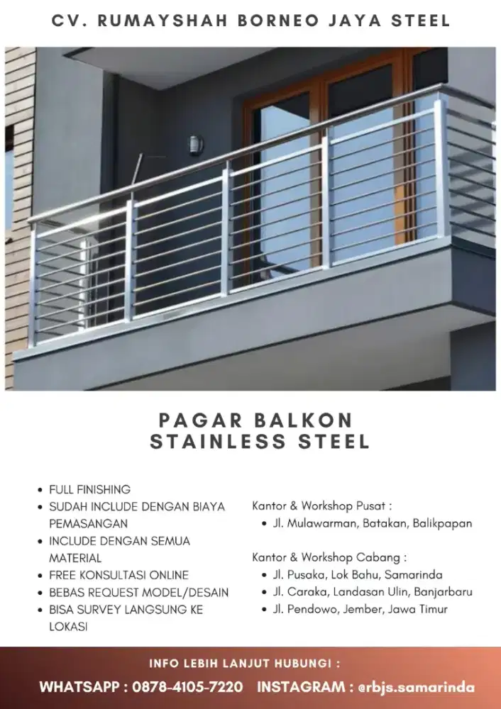 PAGAR BALKON MINIMALIS | KAYU ULIN, STAINLESS & KACA – CUSTOM