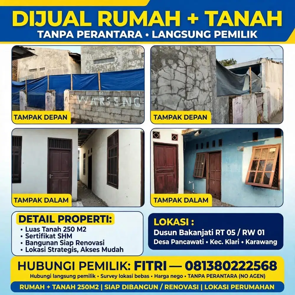 Jual Rumah cocok untuk kontrakan petak / rumah tinggal