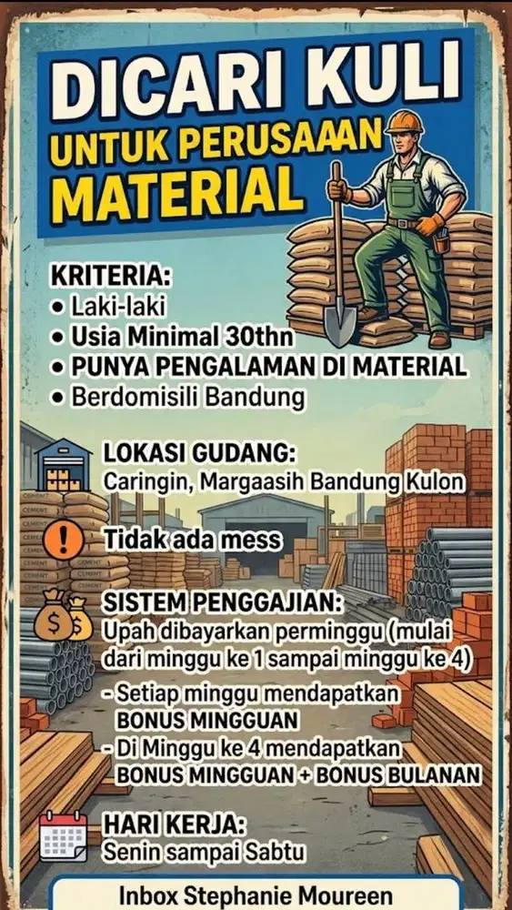 DICARI KULI UNTUK GUDANG BESI