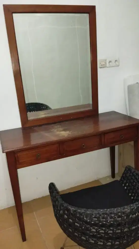 BU CEPAT Set Meja Rias Kayu Solid Klasik + Kursi Estetik Model IKEA