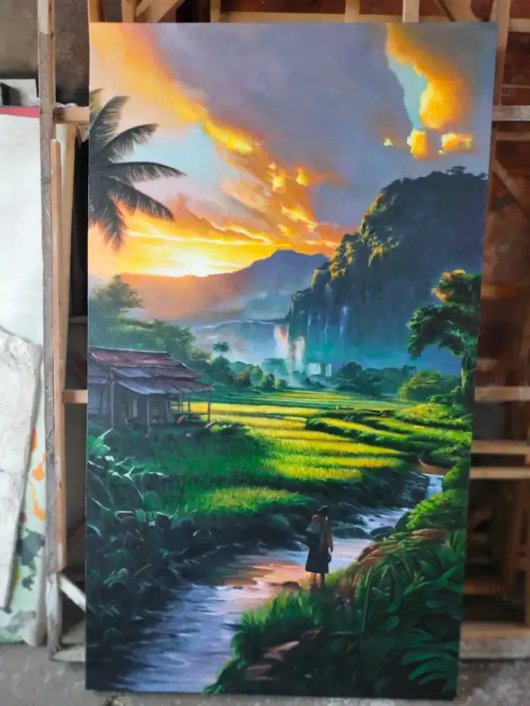 Dijual lukisan kanvas pemandangan 90x130 cm