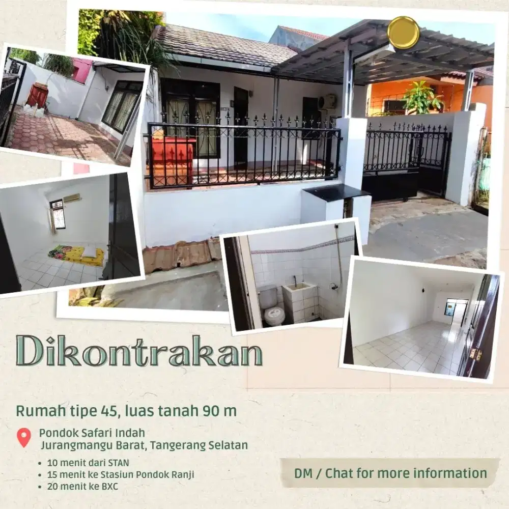 Disewakan Rumah di Pondok Aren 15 Menit ke Stasiun Pondok Ranji