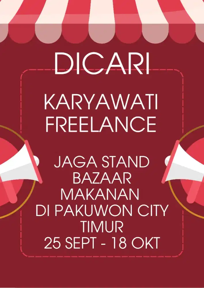 Dicari freelance jaga bazaar suka masak