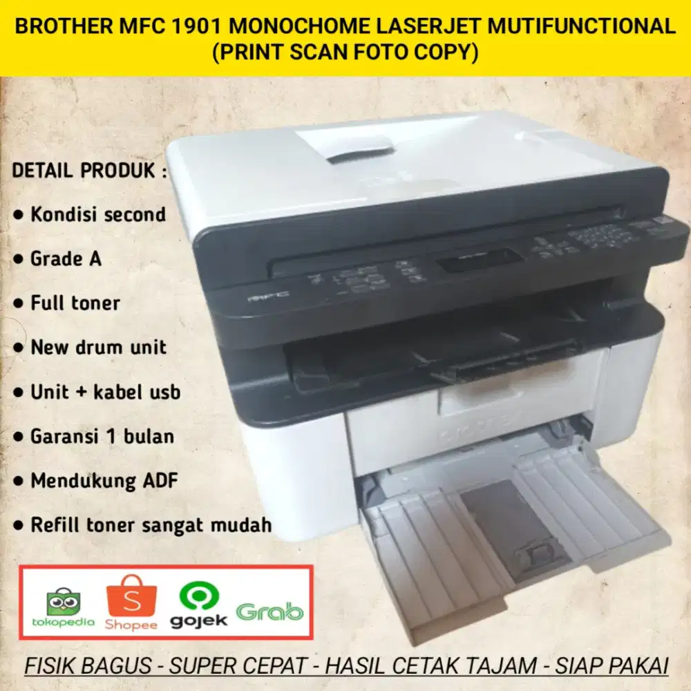 Laserjet brother mfc 1901 multifungsi print scan copy siap pakai