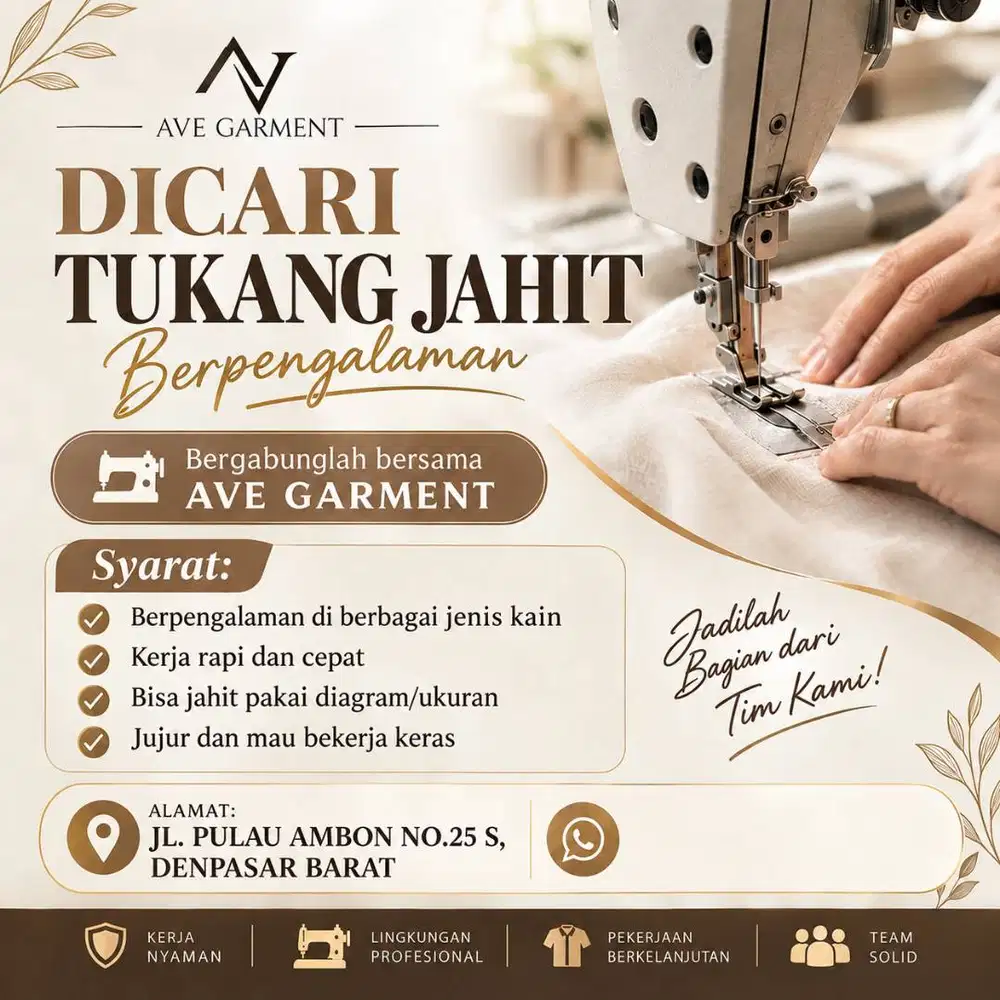 Dicari Penjahit Berpengalaman