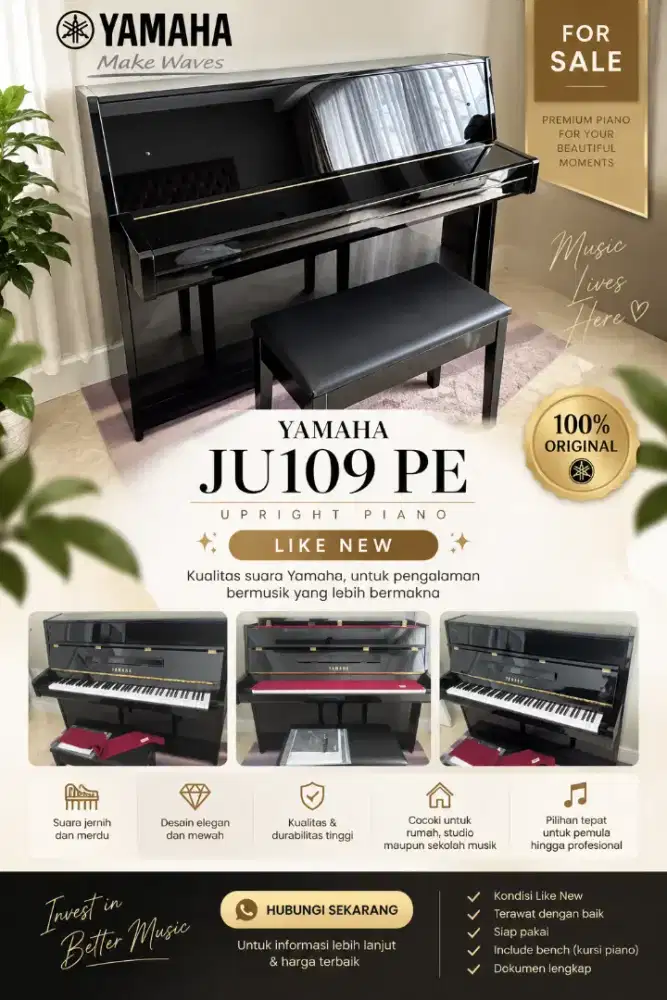 DIJUAL PIANO YAMAHA JU109 PE LIKE NEW