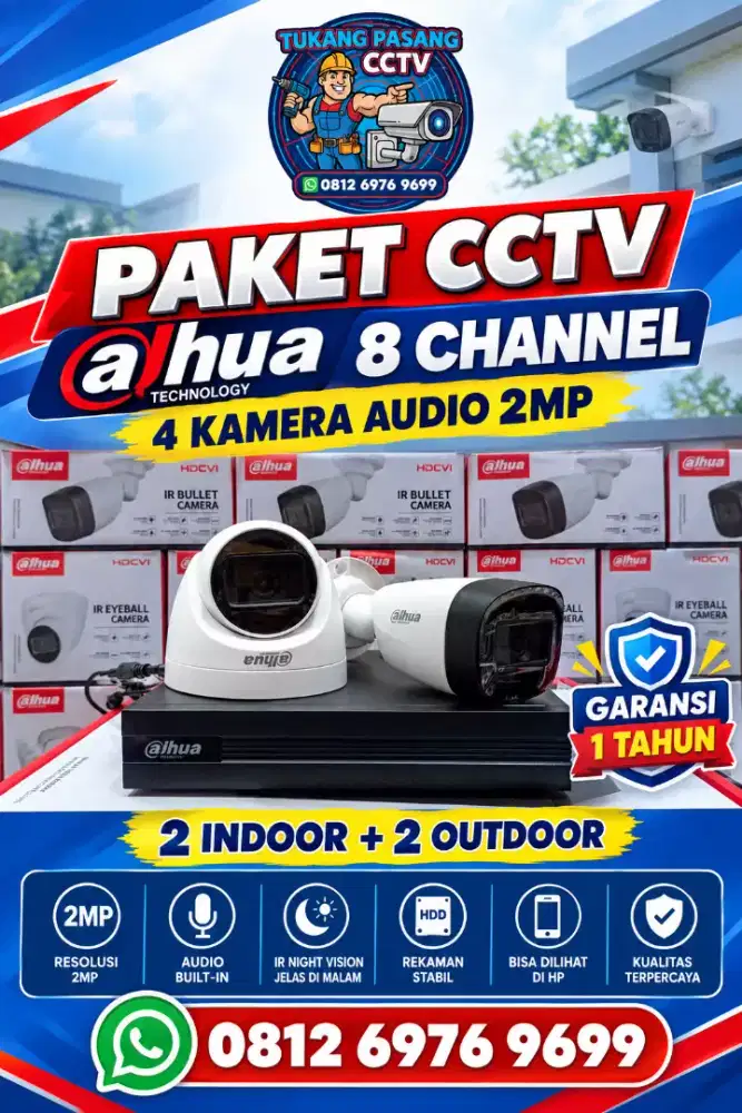 Paket cctv dahua 8 ch 4 kamera audio 2mp