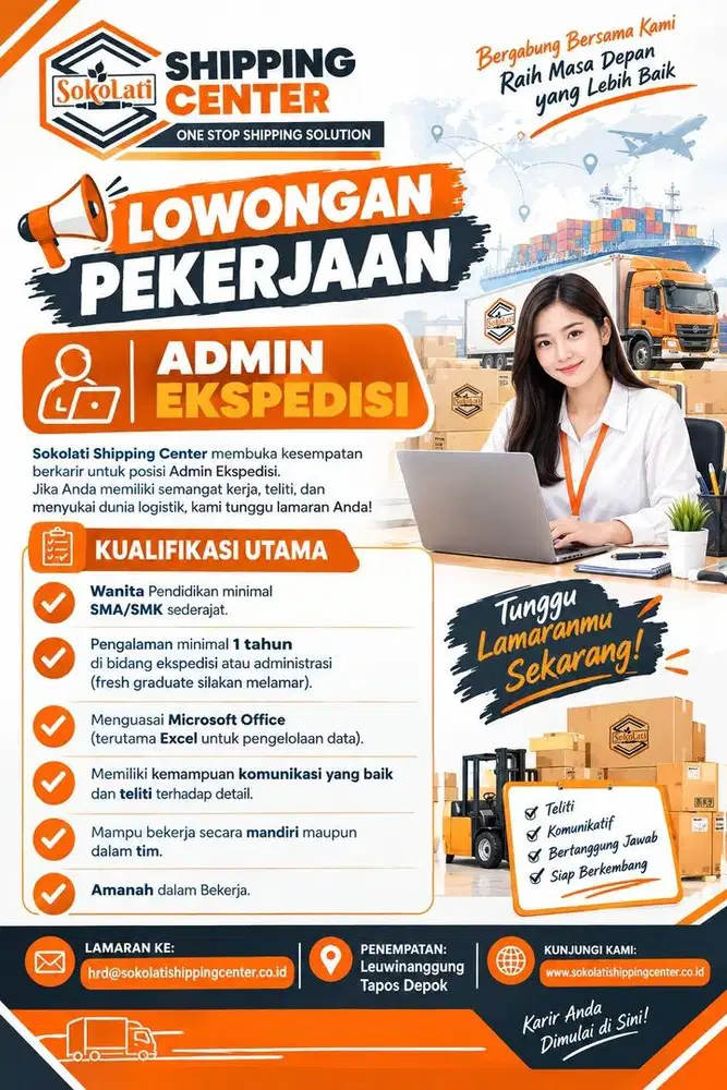 Lowongan Kerja Admin Ekspedisi Sokolati Shipping Center