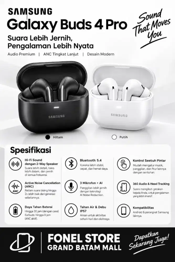 Galaxy Buds 4 pro tersedia di fonel store grand mall batam