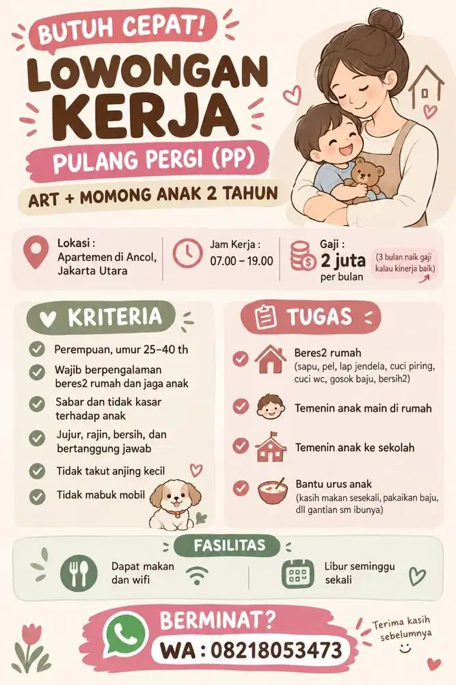 LOWONGAN KERJA PP ART MOMONG | ART PP Jakarta