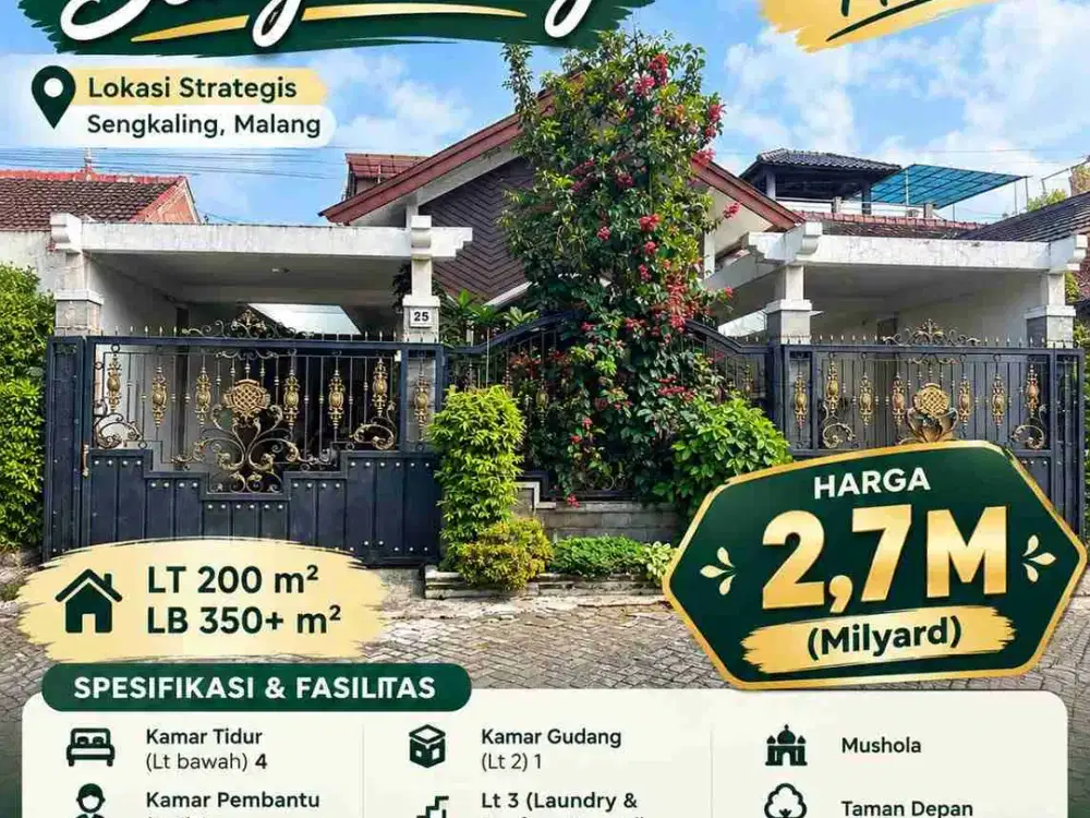 Dijual Rumah Mewah Sengkaling Malang