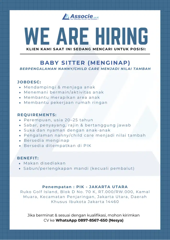 Loker BABY SITTER / Sus / Nanny