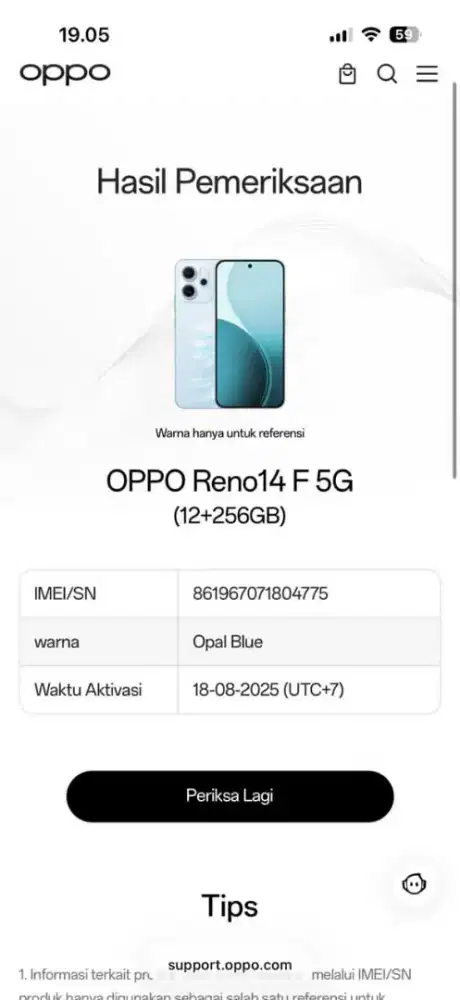 Jual hp LIKENEW oppo reno 14f 5g 12/256 istimewa grns resmi AKTIF