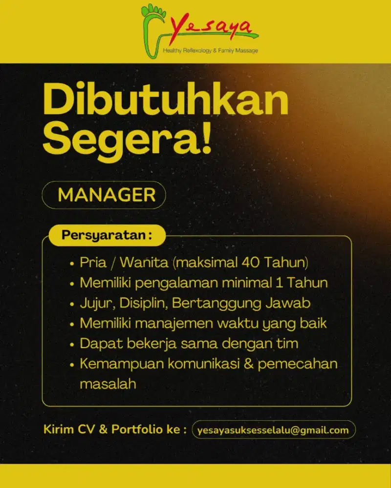 Dibutuhkan Segera Manager