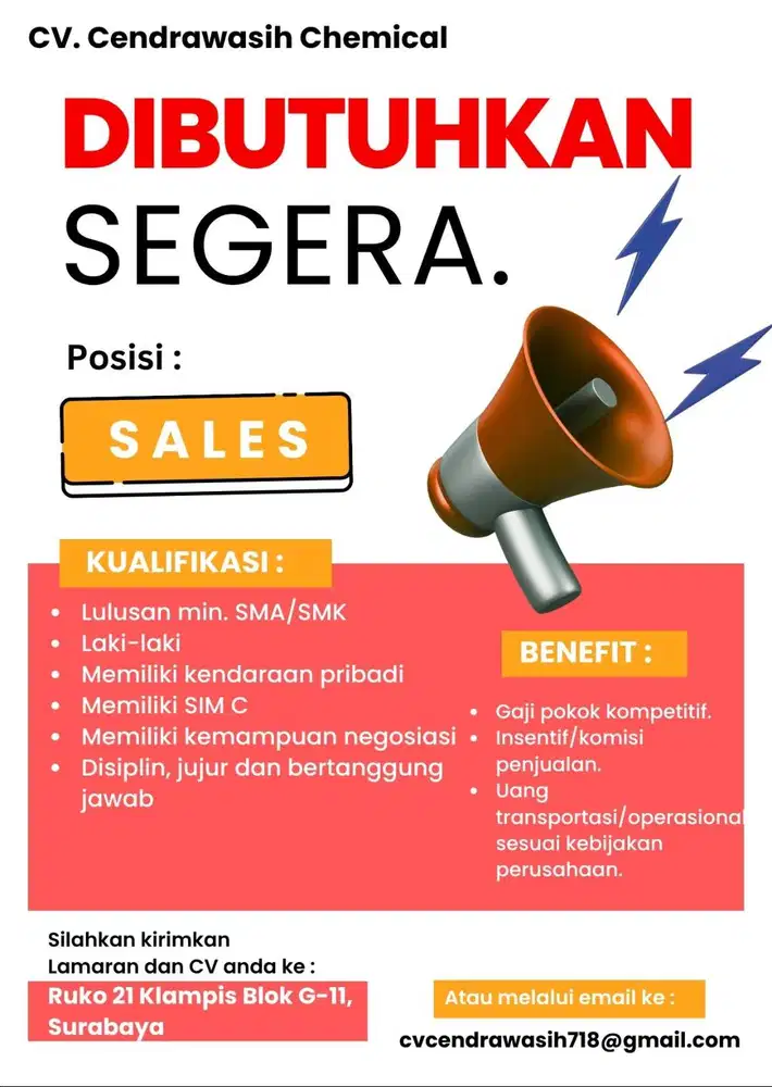Lowongan Sales – Gaji + Komisi Menarik