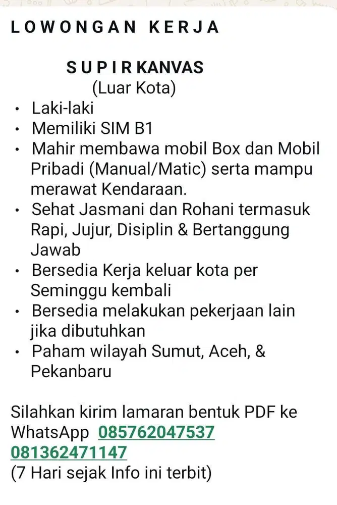 Supir Kanvas Luar Kota