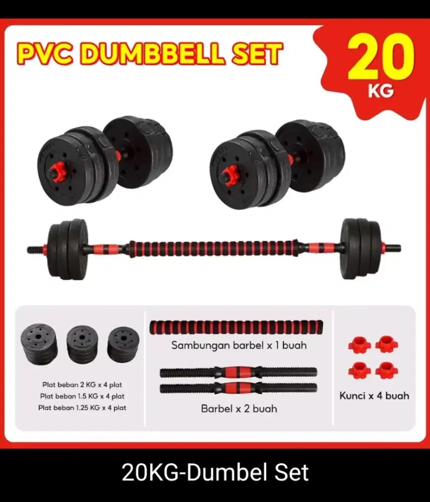 Dumbell set 20kg bs barbel, full pasir besi baru 3 BLN pake anti karat