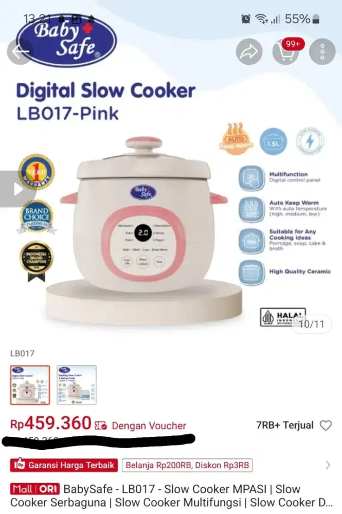 Baby Safe Slow Cooker Digital 1.5L – Baru Belum Pernah Dipakai