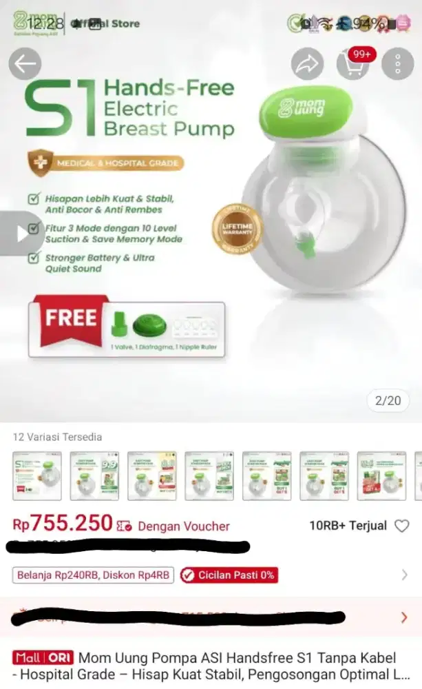 Mom Uung S1 Handsfree Breast Pump Like New – Pakai 3x