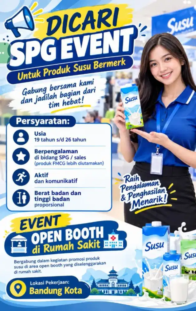 Dibutuhkan SPG event produk Susu,berpengalaman,