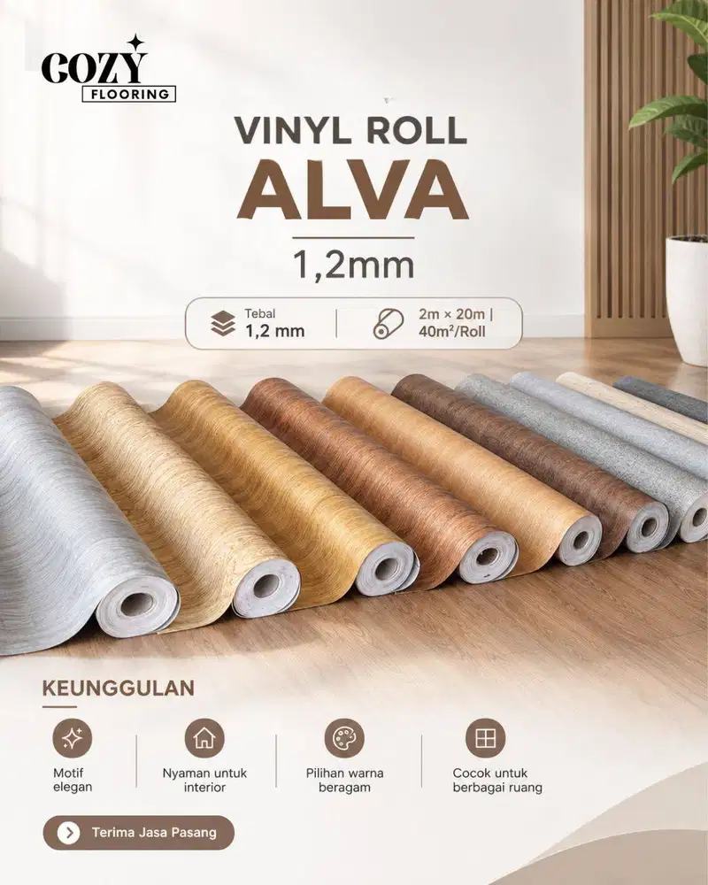 Vinyl Roll Alva Tebal 1,2mm / Karpet Vinyl Rollan motif wood