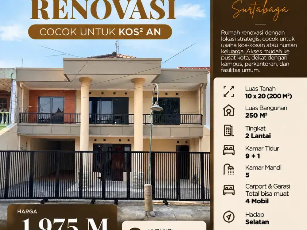 Rungkut Harapan Baru Renovasi Cocok untuk Kos2 An, Carport dan Garasi Total bisa Muat 4 Mobil