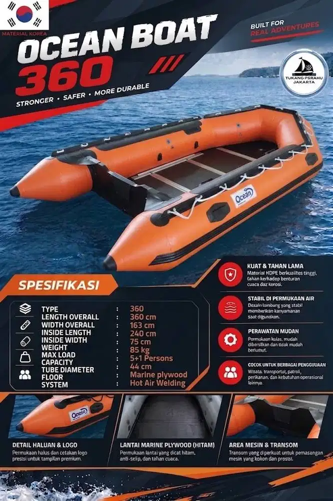 Perahu Karet PVC KOREA Type 290 Bersertifikat Untuk Rescue,Banjir