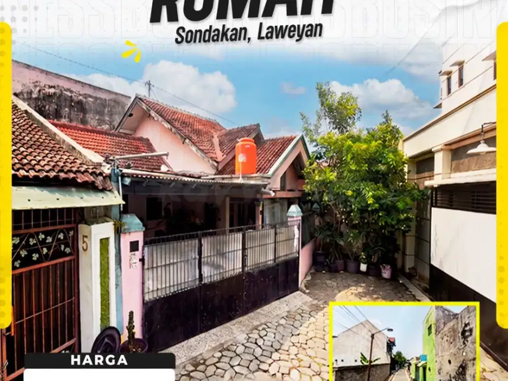 Dijual Rumah 4Kamar 2muka timur&Barat Sondakan laweyan Solo 1,2milyar
