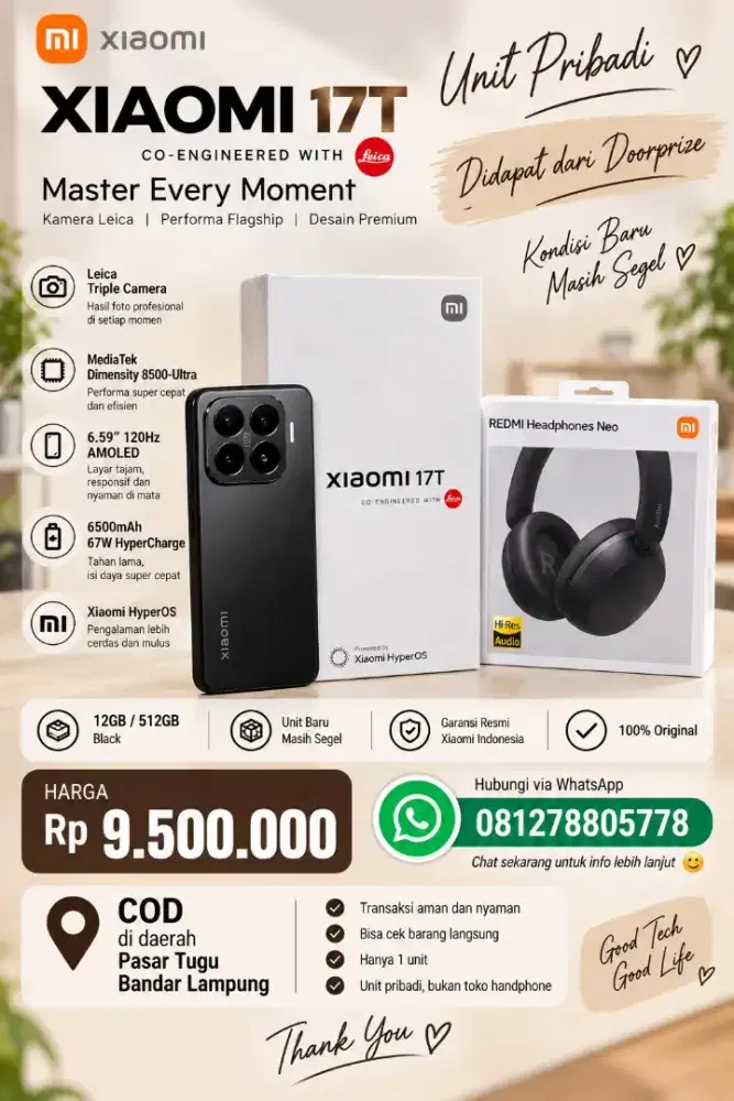 Handphone Xiaomi 17T 12/512GB BLACK +Headphones xiaomi