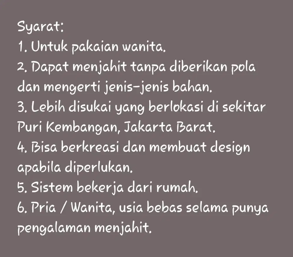 Dibutuhkan Penjahit