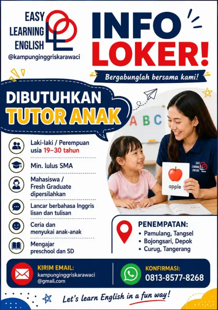 LOWONGAN PEKERJAAN TUTOR ANAK DI KAMPUNG INGGRIS KARAWACI