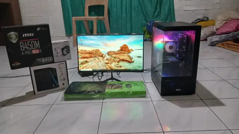 1set Komputer AMD Ryzen 3 3100 Ram 8gb ddr4 Nvme 256gb Vga 1gb ddr3