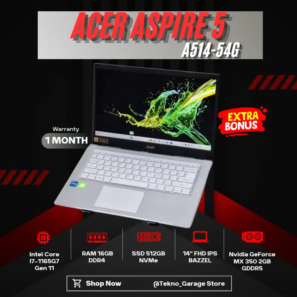 ACER ASPIRE 5 A514-54G CORE I7-1165G7 RAM 16GB SSD 512GB NVIDIA MX 350